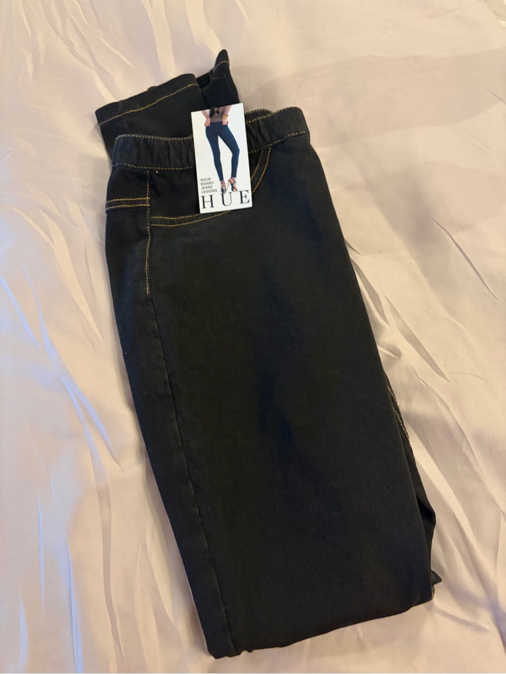 HUE Women's Black Jeggings with Yellow Contrast Stitching